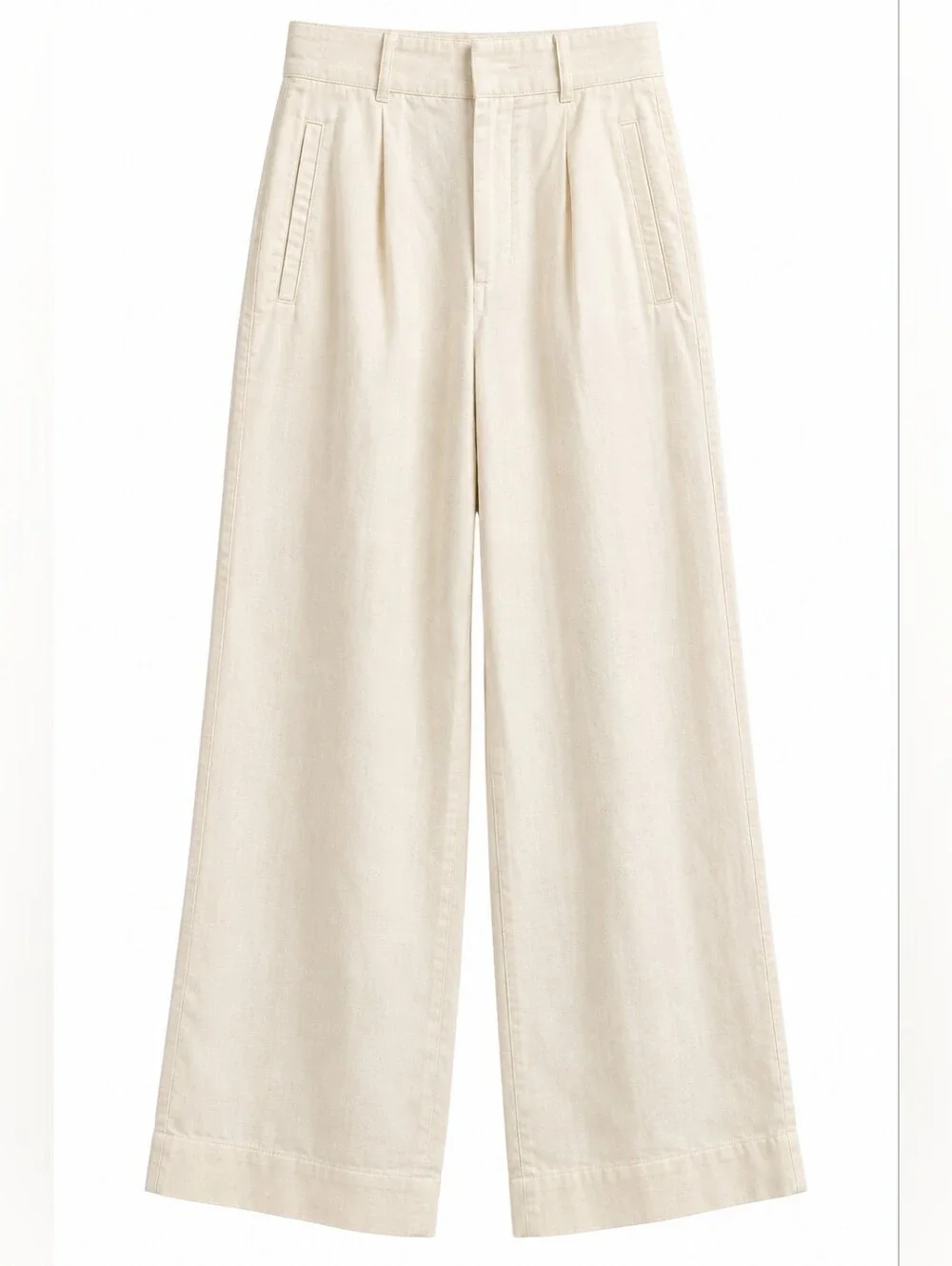 Everlane Linen Way-High Drape Pants Cream Wide Leg Trouser, 10, Coastal